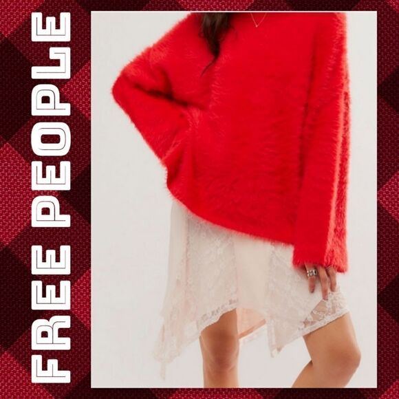 NWT Free People Harrison Bunny Crew Sweater in Red - Picture 1 of 11